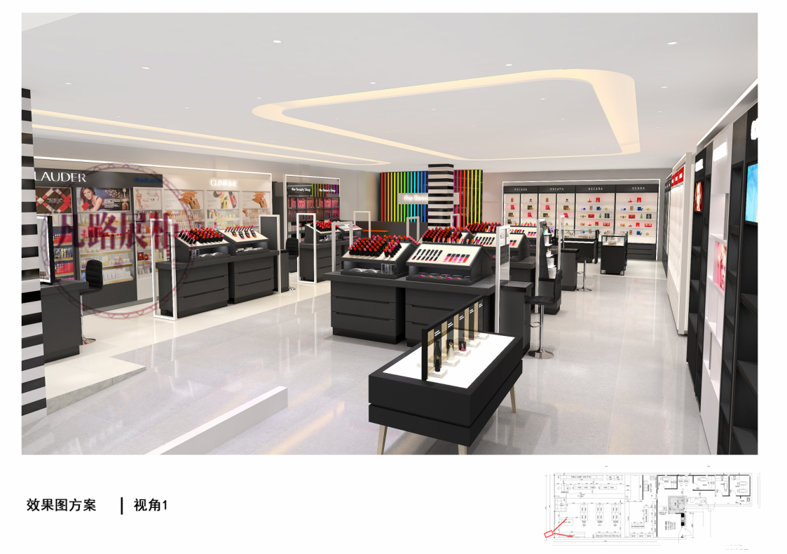 300平米美妆店化妆品展示柜效果图视图1