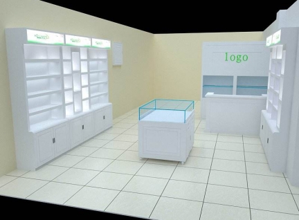 简约流行3D化妆品展示柜台设计效果图