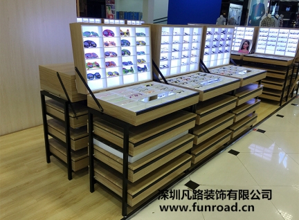 购物商场眼镜店木质烤漆眼镜展示柜台设计效果图-可订制