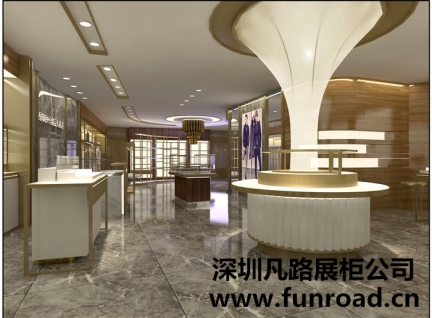 实拍凡路香港免税店木质烤漆化妆品柜台设计效果图-可订制
