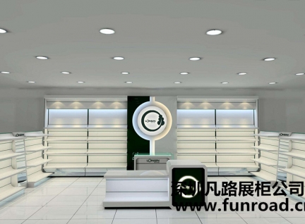 现代简约矗立式木制烤漆化妆品柜台陈列设计效果图-可订制