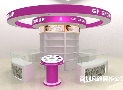 化妆品展示柜，木质烤漆化妆品柜台设计陈列效果图