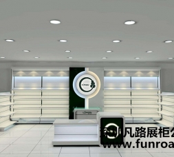 现代简约矗立式木制烤漆化妆品柜台陈列设计效果图-可订制