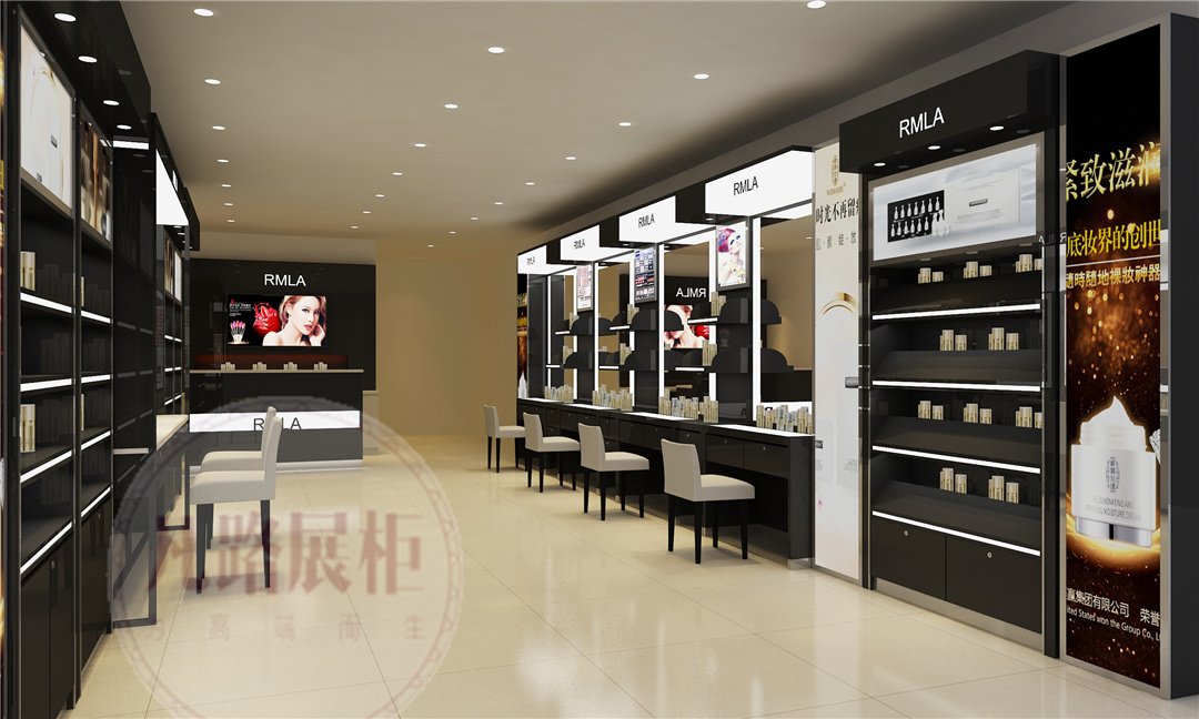 化妆品展柜厂家集设计方案,生产制造、安装于一体打造品牌化妆品店