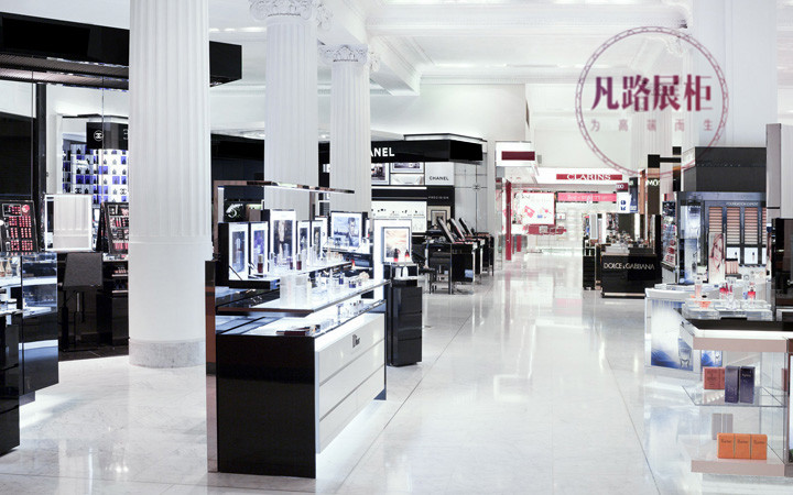 高端彩妆烤漆化妆品展示柜，现场展示效果