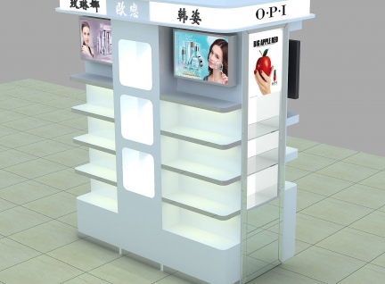 竖立简约化妆品展示柜台设计效果图