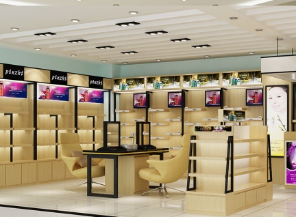 订制，木质化妆品展示柜台实体店陈列效果图