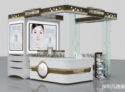 连锁购物商场一楼知名品牌化妆品店，展示柜展示设计效果图