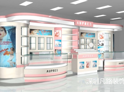 流行彩妆化妆品店，展示柜台展柜设计效果图
