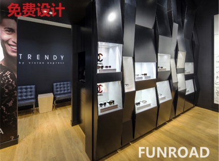 品牌眼镜店木质烤漆眼镜展柜陈列效果图