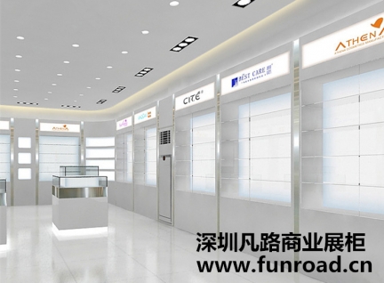 简约白色木质烤漆化妆品展示柜台设计效果图-可订制