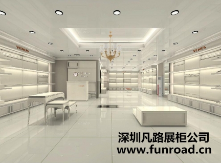 欧式简约木质烤漆化妆品展示柜台设计陈列效果图-可订制