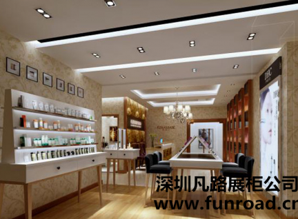 彩妆木质烤漆品牌店化妆品展示柜台制作效果图-可订制