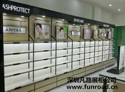 实拍购物商场连锁品牌化妆品木质柜台制作效果图-可订制