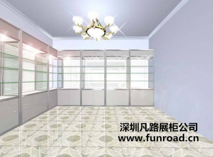 商业简约派化妆品店不锈钢展示柜台设计效果图-可订制