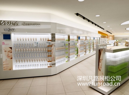 深圳化妆品店客户定制新款不锈钢化妆品展示柜台