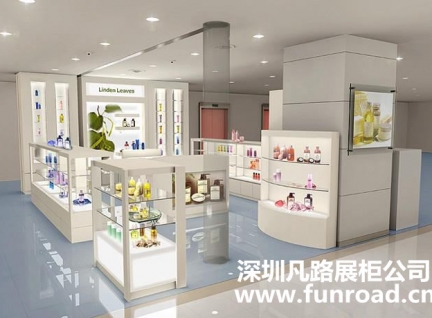 白色烤漆C3款木质烤漆化妆品展示柜台设计效果图
