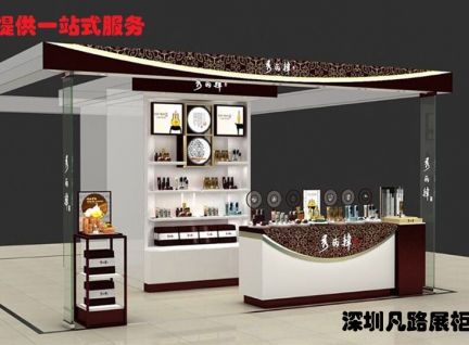 中式化妆品店展柜，化妆品柜台设计制作效果图