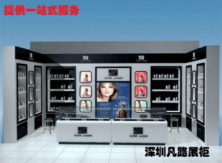 白色烤漆玻璃化妆品展示厅柜台设计效果图