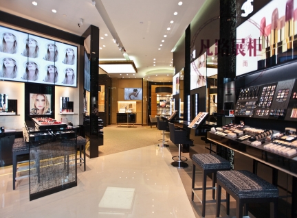 黑色烤漆木质化妆品柜台，客户定制