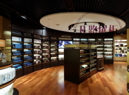 专柜品牌定制展柜，化妆品木质展示柜