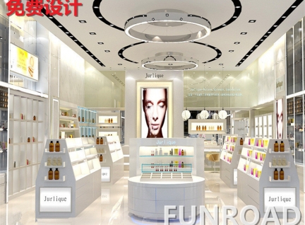 高端展示护肤品的定制展柜，效果图