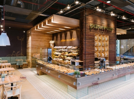 木饰纹面包店展柜效果图