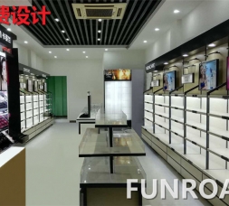 现场化妆品柜台展示效果，展示柜实物效果图