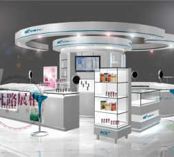 商场圆形吊顶中岛化妆品展亭设计制作效果图